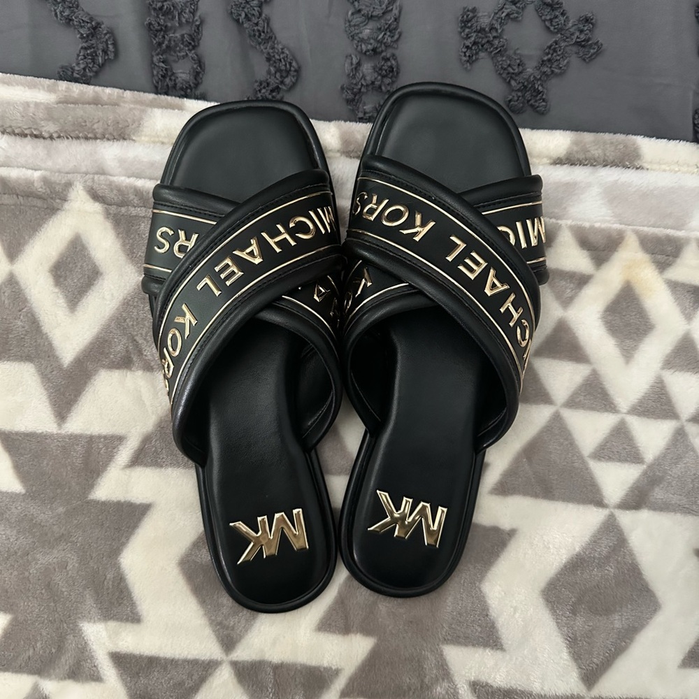 Michael Kors Black and Gold Sandals